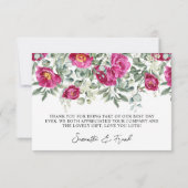 Waterverf magenta pioenen groen bruiloft bedankkaart (Achterkant)