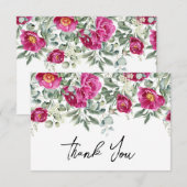 Waterverf magenta pioenen groen bruiloft bedankkaart (Voorkant / Achterkant)