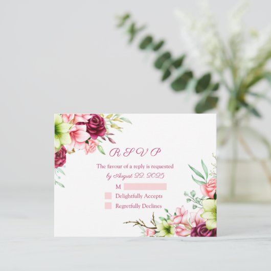 Waterverf Magenta Red Amaryllis Floral Wedding Briefkaart (Staand voorkant)