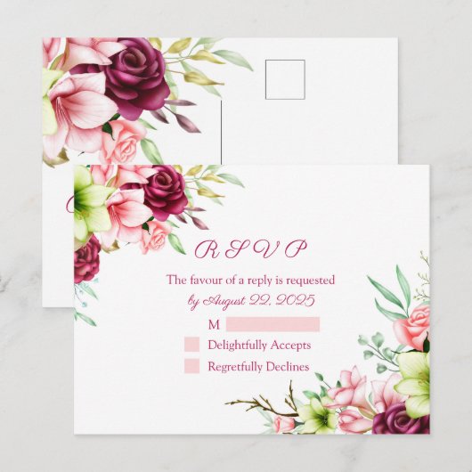Waterverf Magenta Red Amaryllis Floral Wedding Briefkaart (Voorkant / Achterkant)