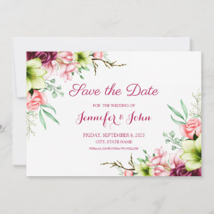 Waterverf Magenta Rode Amaryllis Bloemige Bruiloft Save The Date