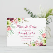 Waterverf Magenta Rode Amaryllis Bloemige Bruiloft Save The Date (Staand voorkant)