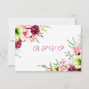 Waterverf Magenta Rode Amaryllis Bloemige Trouwdag RSVP Kaartje