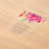 Waterverf Magenta Roze Bloemen Botanische bruiloft Acryl Uitnodigingen (Laagn)