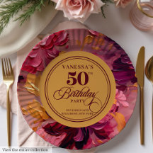 Waterverf Magenta Roze Gouden 50ste Verjaardag Bor