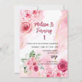 Waterverf Magenta Roze Roze Roos Foto van eerste v Kaart (Voorkant)