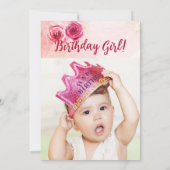 Waterverf Magenta Roze Roze Roos Foto van eerste v Kaart (Achterkant)