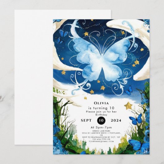 Waterverf Magic Butterfly Verjaardag Kaart (Voorkant / Achterkant)