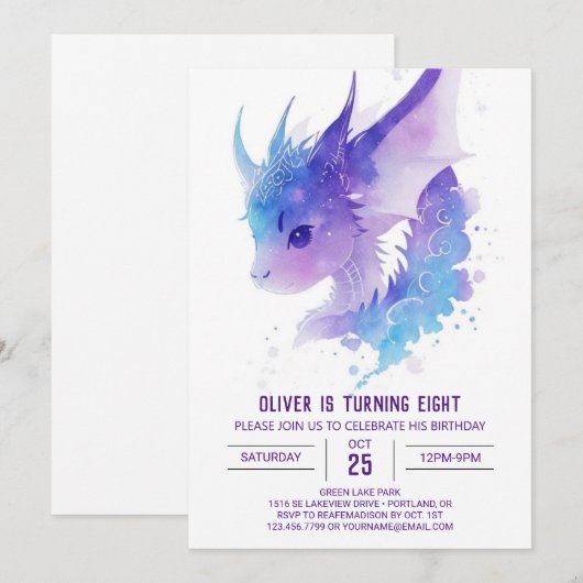 Waterverf Magic: Dragon Birthday Kaart (Voorkant / Achterkant)