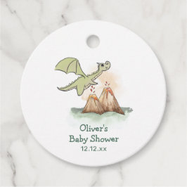 Waterverf Magic Dragon Mountain Boy Baby shower Bedankjes Labels