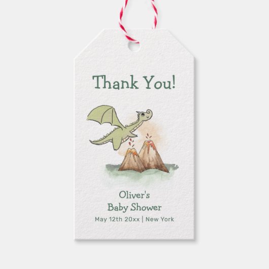 Waterverf Magic Dragon Mountain Boy Baby shower Cadeaulabel (Voorkant)