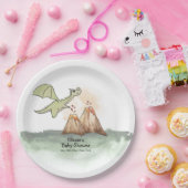 Waterverf Magic Dragon Mountain Boy Baby shower Papieren Bordje (Feest)