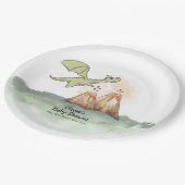 Waterverf Magic Dragon Mountain Boy Baby shower Papieren Bordje (Gekanteld)