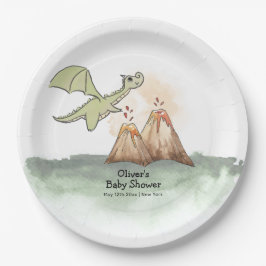 Waterverf Magic Dragon Mountain Boy Baby shower Papieren Bordje