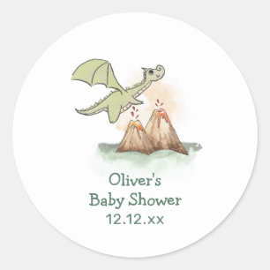 Waterverf Magic Dragon Mountain Boy Baby shower Ronde Sticker