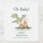 Waterverf Magic Dragon Mountain Boy Baby shower Wijn Etiket (Enkel label)