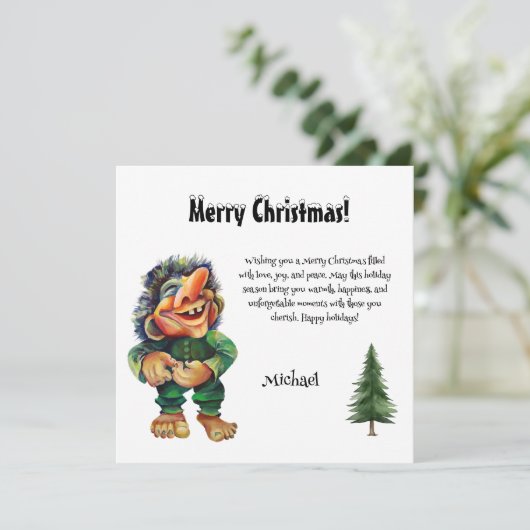 Waterverf Magical Funny Whimsical Troll Feestdagenkaart (Staand voorkant)
