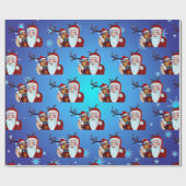Waterverf Magical Santa Claus Smiling Rudolph Cadeaupapier (Vlak)