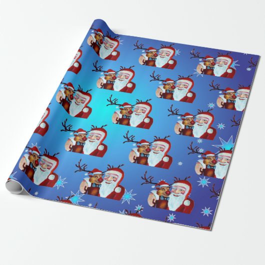 Waterverf Magical Santa Claus Smiling Rudolph Cadeaupapier (Uitgerold)