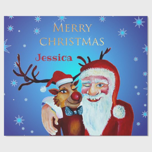 Waterverf Magical Santa Claus Smiling Rudolph Cadeaupapier (Vlak)