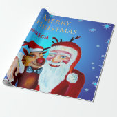 Waterverf Magical Santa Claus Smiling Rudolph Cadeaupapier (Uitgerold)