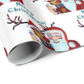 Waterverf Magical Santa Claus Smiling Rudolph Cadeaupapier (Rol Hoek)
