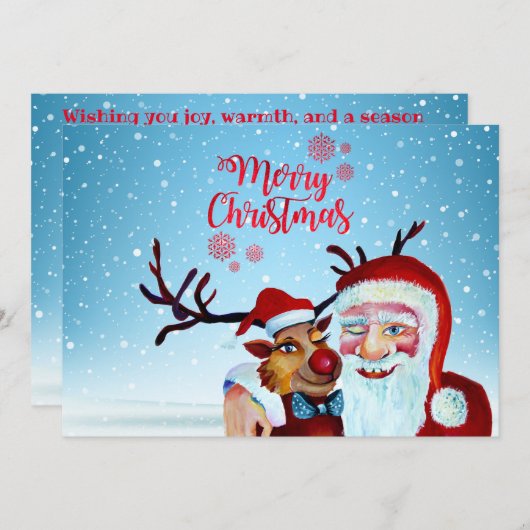 Waterverf Magical Santa Claus Smiling Rudolph Feestdagenkaart (Voorkant / Achterkant)