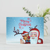 Waterverf Magical Santa Claus Smiling Rudolph Feestdagenkaart (Staand voorkant)