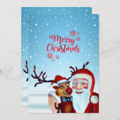 Waterverf Magical Santa Claus Smiling Rudolph Feestdagenkaart (Voorkant / Achterkant)