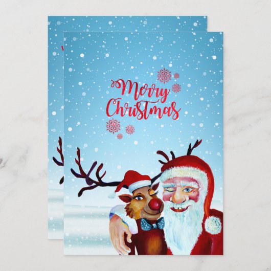 Waterverf Magical Santa Claus Smiling Rudolph Feestdagenkaart (Voorkant / Achterkant)