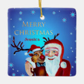 Waterverf Magical Santa Claus Smiling Rudolph Keramisch Ornament (Voorkant)