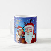 Waterverf Magical Santa Claus Smiling Rudolph Koffiemok (Voorkant links)