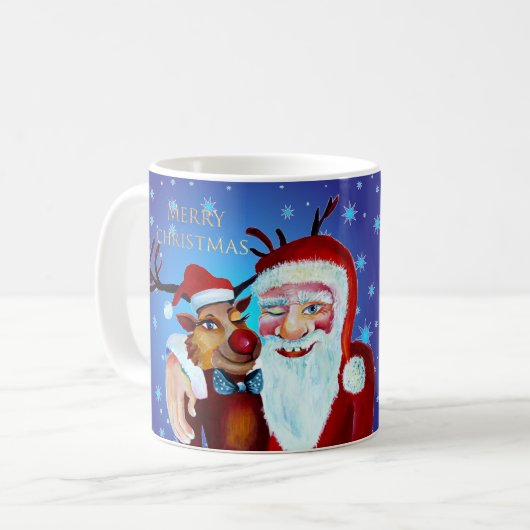 Waterverf Magical Santa Claus Smiling Rudolph Koffiemok (Voorkant links)