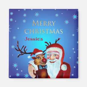 Waterverf Magical Santa Claus Smiling Rudolph Magneet