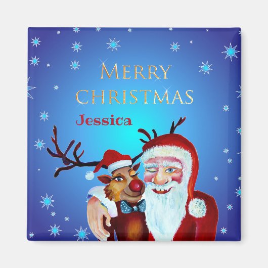 Waterverf Magical Santa Claus Smiling Rudolph Magneet (Voorkant)