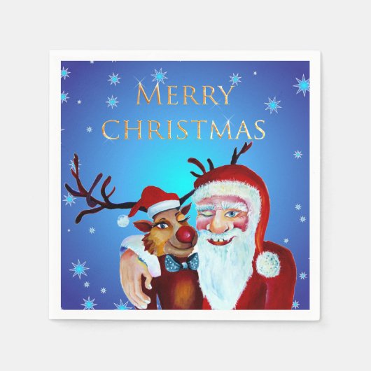 Waterverf Magical Santa Claus Smiling Rudolph Servet (Voorkant)
