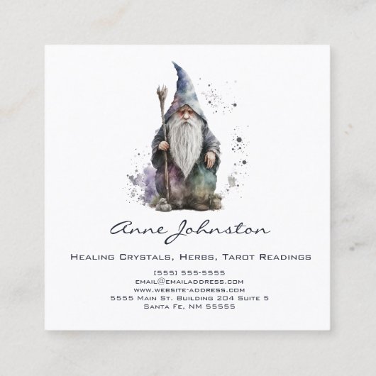 Waterverf Magick Gnome Vierkante Visitekaartje (Achterkant)