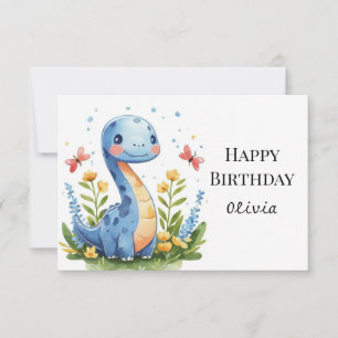 Waterverf Magische Dinosaurus Verjaardag Kaart