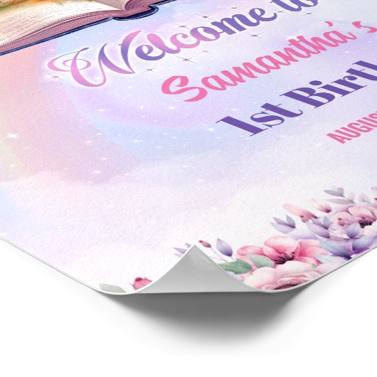 Waterverf magische eenhoorn pastel regenboog verja poster (Hoek)