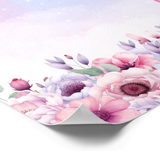 Waterverf magische eenhoorn pastel regenboog verja poster (Hoek)