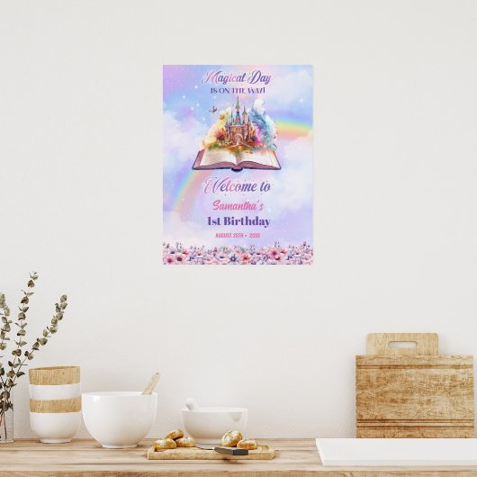 Waterverf magische eenhoorn pastel regenboog verja poster (Keuken)