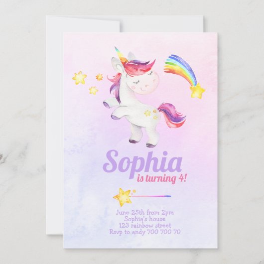 Waterverf Magische Eenhoorn Regenboog Pastelverjaa Kaart (Voorkant)