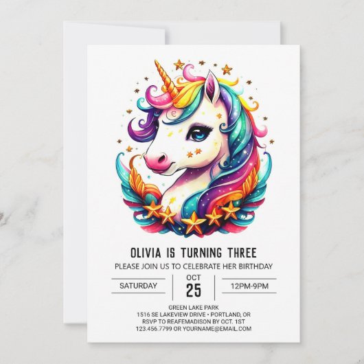 Waterverf Magische Eenhoorn Verjaardag Kaart (Voorkant)