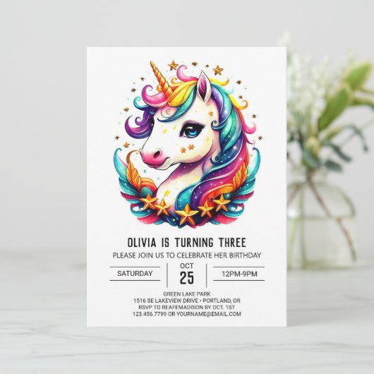 Waterverf Magische Eenhoorn Verjaardag Kaart (Staand voorkant)