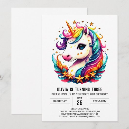 Waterverf Magische Eenhoorn Verjaardag Kaart (Voorkant / Achterkant)