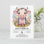 Waterverf Magische Farmyard Koe Verjaardag Kaart (Staand voorkant)