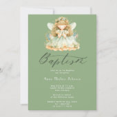 Waterverf Magische Fee Olijf Groene Doop Kaart (Voorkant)