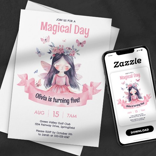 Waterverf Magische Fee Prinses Verjaardagsfeestje Kaart