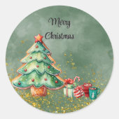 Waterverf Magische Kerstmis Ronde Sticker (Voorkant)