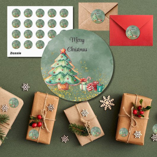 Waterverf Magische Kerstmis Ronde Sticker